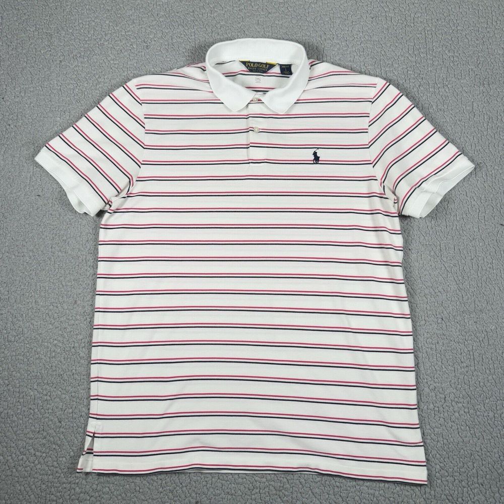Polo Golf Ralph Lauren Shirt‎ Mens Large White Striped Pro Fit Short Sleeve